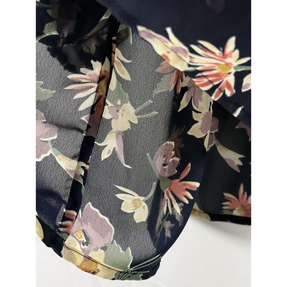 American Living Womens Sheer Long Sleeve Navy Floral Blouse Size XL - Picture 3 of 9